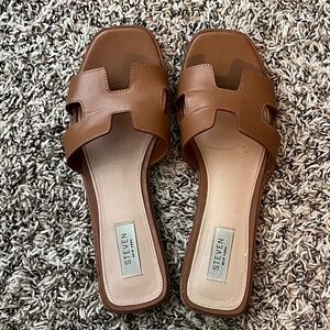 Steve Madden Brown Leather Slide Sandals